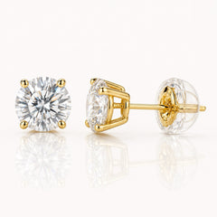10K Solid Gold Moissanite Stud Earrings, D Color VVS Round Basket Studs, Push Back Earrings, 3mm-8mm, 0.2-4 CTW Gift