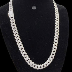 10mm Moissanite Miami Cuban Link Chain 22 Inch, 925 Sterling Silver Iced Out Hip Hop Necklace