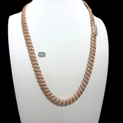 10mm 22" Rose Gold Moissanite Miami Cuban Link Chain, 925 Sterling Silver Iced Out Hip Hop Necklace