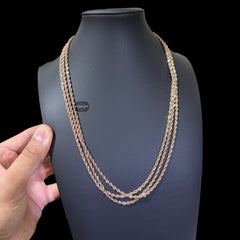 3mm Rose Gold Rope Chain Necklace, 22 Inch Stainless Steel Necklace, 14K Rose Gold Bonded Chain, Waterproof Jewelry, Gift for Him Her