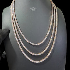 Moissanite 3mm Rose Gold Tennis Chain Bracelet Necklace