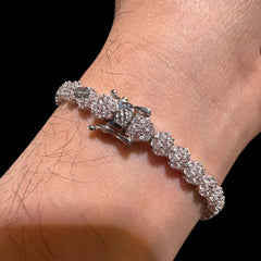 5mm Moissanite Flower Cluster Tennis Chain Bracelet, 925 Sterling Silver, VVS1 D Color Iced Out Jewelry, Pass Diamond Testers