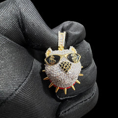 14K Gold Iced Out Bulldog Pendant | CZ Diamond Hip Hop Dog Necklace | Dollar Sign Sunglasses Bling Charm