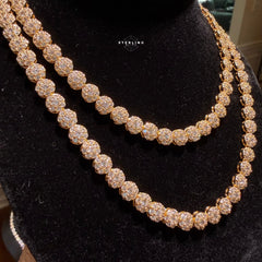7mm Flower Cluster Tennis Necklace 14k Gold Plated CZ
