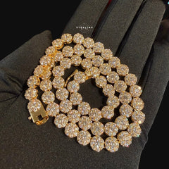 7mm Flower Cluster Tennis Necklace 14k Gold Plated CZ