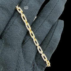 4mm 7" 925 Sterling Silver CZ Diamond Paperclip Bracelet, 14K Gold Plated Women's Bracelet, Dainty Gift for Her, Stackable Jewelry