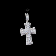 Iced Out Cross Pendant, Solid 925 Sterling Silver VVS Simulated CZ Diamond Necklace, Hip Hop Jewelry, 22 Inch Rope Chain