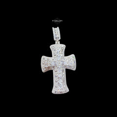 Iced Out Cross Pendant, Solid 925 Sterling Silver VVS Simulated CZ Diamond Necklace, Hip Hop Jewelry, 22 Inch Rope Chain