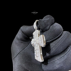 Iced Out Cross Pendant, Solid 925 Sterling Silver VVS Simulated CZ Diamond Necklace, Hip Hop Jewelry, 22 Inch Rope Chain