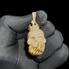 14K Gold Crowned Skull Pendant | Iced Out CZ Diamond Hip Hop Necklace | King Skull Bling Charm
