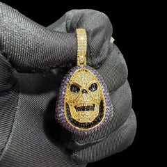 14K Gold Iced Out Skull Pendant | Black & Purple CZ Diamond Hip Hop Necklace
