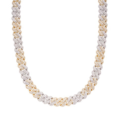 12mm Gold Two Tone Cuban Solitaire Moissanite Chain