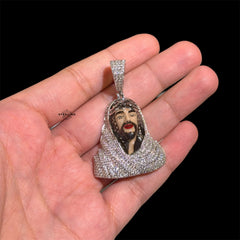 Iced Out Enamel Jesus Pendant + 14k Gold Plated CZ