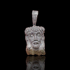 14K White Gold Finish Jesus Flower Pendant + Steel Rope Chain