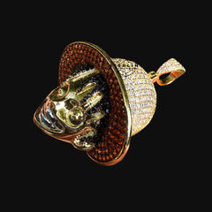 Gold Iced Out Straw Hat Boy Pendant