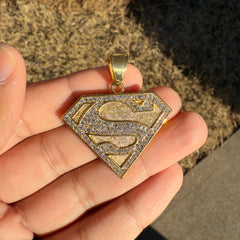 Gold 'S' Superhero Pendant Necklace w/ CZ Waterproof & Durable