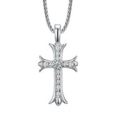 Double Sided Iced Heart Cross Pendant + 24" Steel Franco Chain