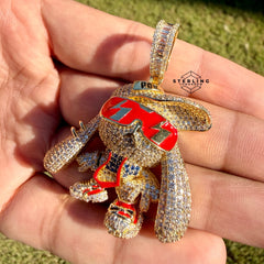 Bunny Iced Enamel Pendant 14k Gold Plated CZ + Steel AntiTarnish Rope Chain
