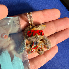 Bunny Iced Enamel Pendant 14k Gold Plated CZ + Steel AntiTarnish Rope Chain