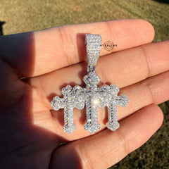 Moissanite Triple CROSS Iced Pendant