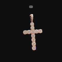 Moissanite Rose Gold Tennis Cross Pendant, 925 Silver Iced Out Hip Hop Necklace, GRA Certified w 24" Chain