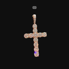 Moissanite Rose Gold Tennis Cross Pendant, 925 Silver Iced Out Hip Hop Necklace, GRA Certified w 24" Chain