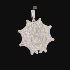 Moissanite Spider Web Pendant, 925 Silver Iced Out Hip Hop Necklace, GRA Certified w 24" Chain