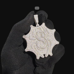 Moissanite Spider Web Pendant, 925 Silver Iced Out Hip Hop Necklace, GRA Certified w 24" Chain
