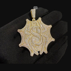 Moissanite Gold Spider Web Pendant, 925 Silver Iced Out Hip Hop Necklace, GRA Certified w 24" Chain (Copy)