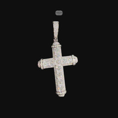 Moissanite Princess Cut Cross Pendant, 925 Silver Iced Out Hip Hop Necklace, GRA Certified w 24" Chain