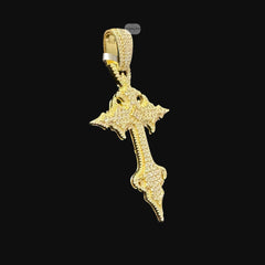 Moissanite Gold Gothic Cross Pendant, Iced Out 925 Silver Hip Hop Necklace, GRA Certified w 24" Chain