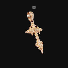 Moissanite Rose Gold Gothic Cross Pendant, Iced Out 925 Silver Hip Hop Necklace, GRA Certified w 24" Chain