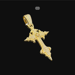Moissanite Gold Gothic Cross Pendant, Iced Out 925 Silver Hip Hop Necklace, GRA Certified w 24" Chain