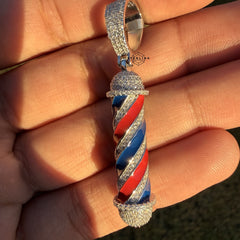 Moissanite Barber Pole Pendant + Steel Rope Chain