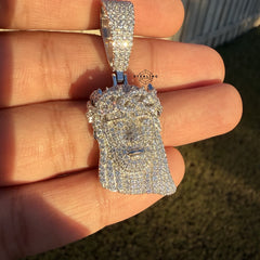 Moissanite Small Jesus Head + Steel Rope Chain