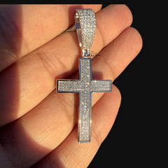 Moissanite Iced Cross Pendant + Steel Rope Chain