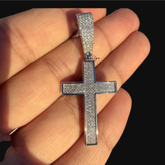 Moissanite Iced Cross Pendant + Steel Rope Chain