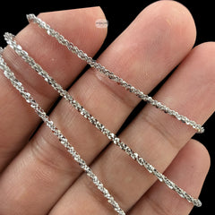 2mm Criss Cross Popcorn Chain, Margarita Rope Chain, 925 Sterling Silver Bracelet Anklet Necklace, Rhodium, Made in Italy