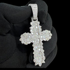 Moissanite Multi Cut Cross Pendant, 925 Silver Iced Out Hip Hop Necklace