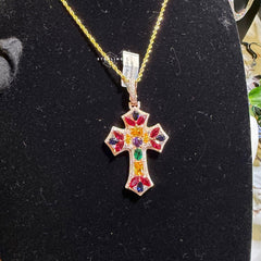 Moissanite Rose Cross Gemstone Pendant
