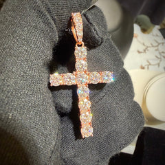 Moissanite 2" Rose Tennis Cross Pendant
