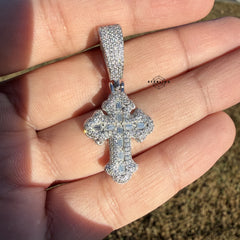 Moissanite Baguette Cross Pendant + Rope Chain