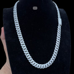 10mm Moissanite Miami Cuban Link Chain 22 Inch, 925 Sterling Silver Iced Out Hip Hop