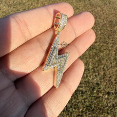 Lightening Bolt Gold Tone Iced Pendant + Steel Rope Chain