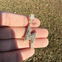 Lightening Bolt Gold Tone Iced Pendant + Steel Rope Chain