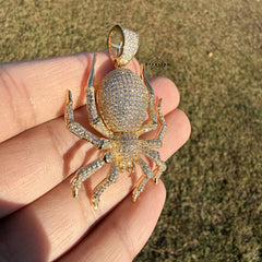Spider Iced Pendant 14k Gold Plated + Steel Rope Chain