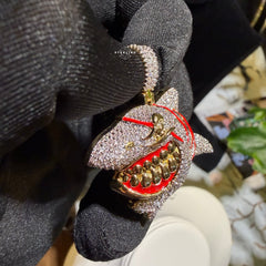 Shark Iced Out Pendant CZ Diamond Teeth Hip Hop Bling + Rope Chain