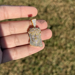 Jesus Head Gold Tone Iced Pendant + Steel Rope Chain