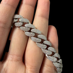 12mm Moissanite Miami Cuban Bracelet 8 Inch, 925 Silver Iced Out Hip Hop Bracelet