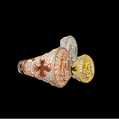 Moissanite Baguette Prayer Hands Cross Ring, Men's 925 Silver Iced Out Hip Hop Ring, Gold Rose Silver